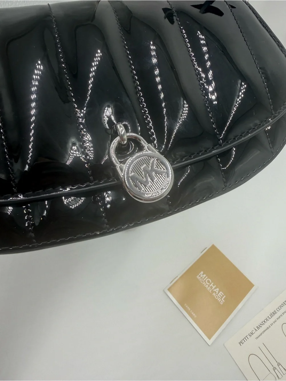 NWT Michael Kors Mila Small Convertible Crossbody in black patent leather